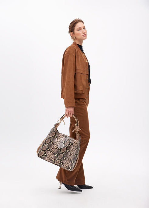Bandolera asa metalizada personalizada efecto piton MARRON-CRUDO LF2504087.250.U LOLA CASADEMUNT