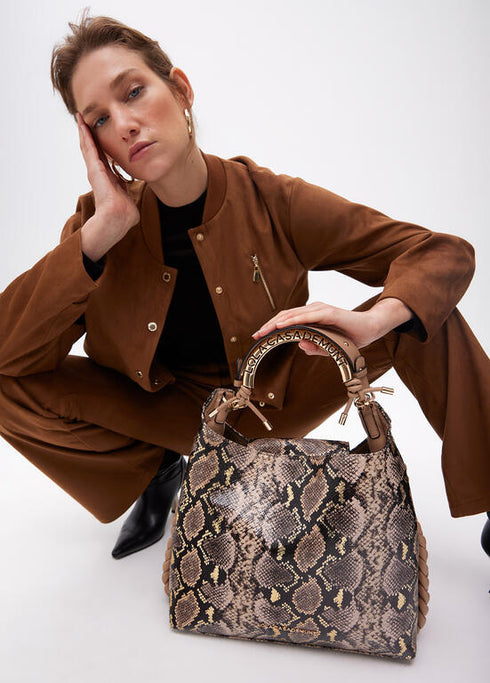 Bandolera asa metalizada personalizada efecto piton MARRON-CRUDO LF2504087.250.U LOLA CASADEMUNT