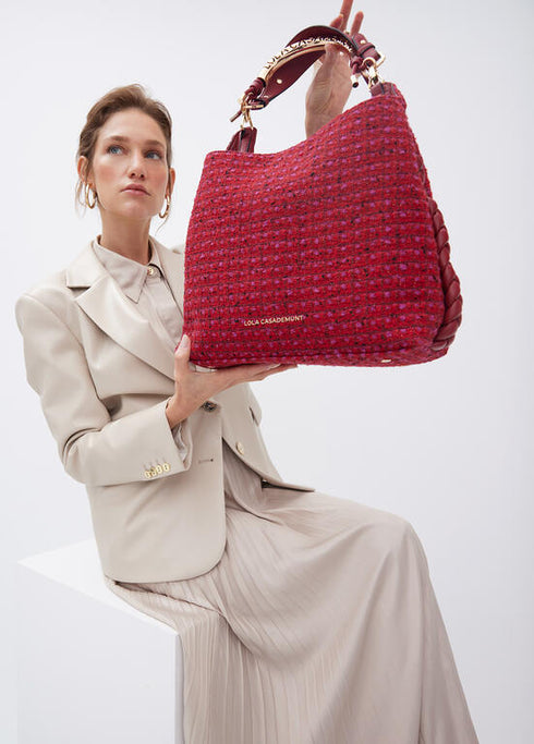 Bolso shopper asa metalizada personalizada tejido tweed LOLA CASADEMUINT ROJO LF2504088.030.U