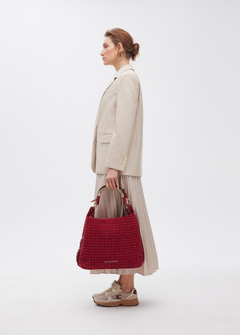 Bolso shopper asa metalizada personalizada tejido tweed LOLA CASADEMUINT ROJO LF2504088.030.U