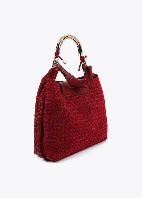 Bolso shopper asa metalizada personalizada tejido tweed LOLA CASADEMUINT ROJO LF2504088.030.U