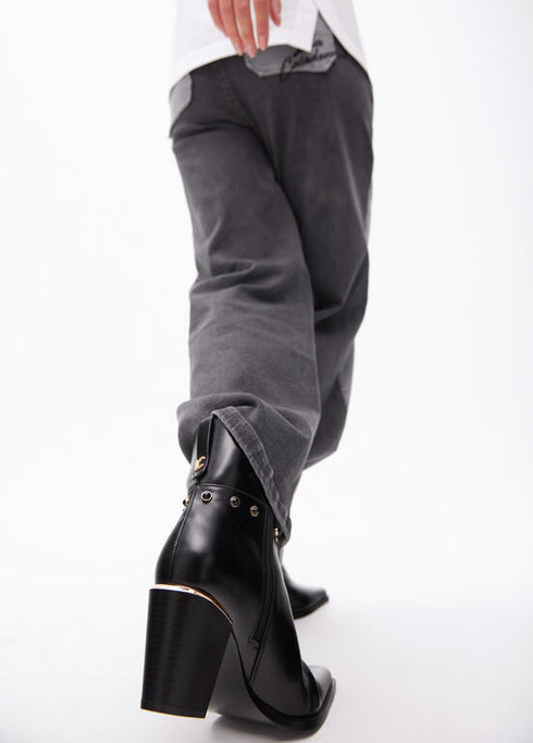 Botín de tacón tipo cowboy con detalles metalizados LOLA CASADEMUNT NEGRO LF2505024.00N