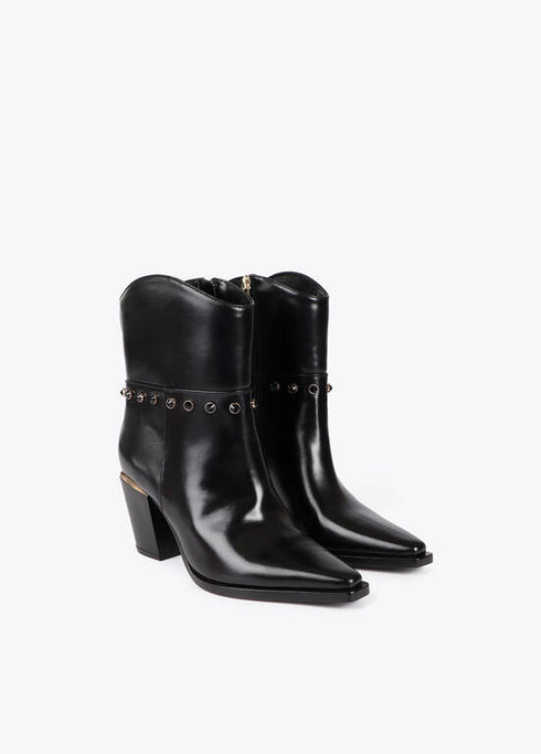 Botín de tacón tipo cowboy con detalles metalizados LOLA CASADEMUNT NEGRO LF2505024.00N