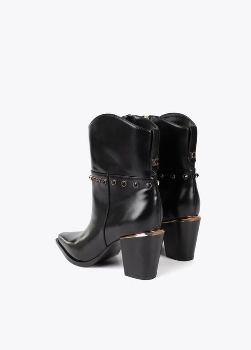 Botín de tacón tipo cowboy con detalles metalizados LOLA CASADEMUNT NEGRO LF2505024.00N