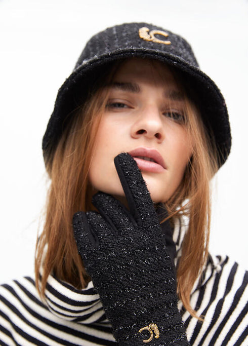 Sombrero tipo bucket tweed logo LC leopardo LOLA CASADEMUNT NEGRO LF2507003.00N.U