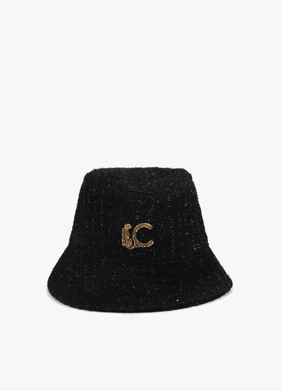 Sombrero tipo bucket tweed logo LC leopardo LOLA CASADEMUNT NEGRO LF2507003.00N.U