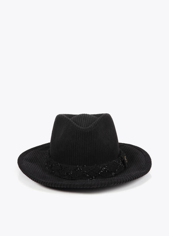 Sombrero fedora pana LC leopardo LOLA CASADEMUNT NEGRO LF2507005.00N.U