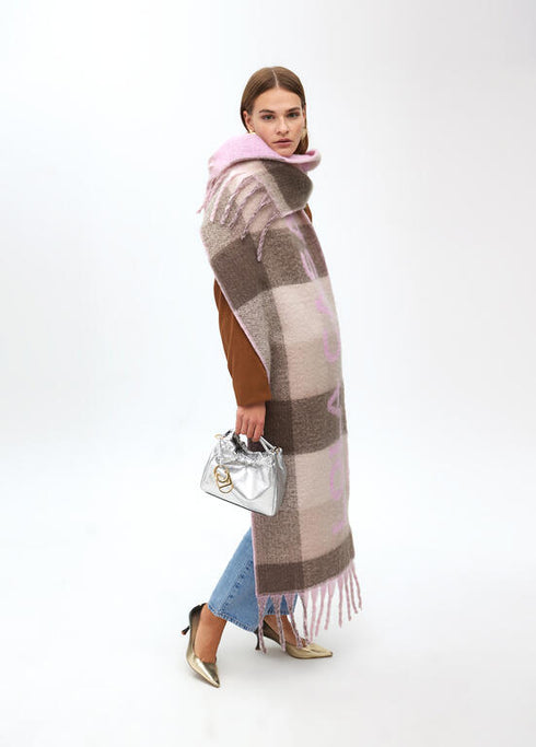 Bufanda cuadros logo grande GRIS-ROSA LF2507008.212.U LOLA CASADEMUNT