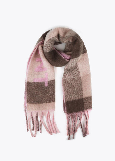 Bufanda cuadros logo grande GRIS-ROSA LF2507008.212.U LOLA CASADEMUNT