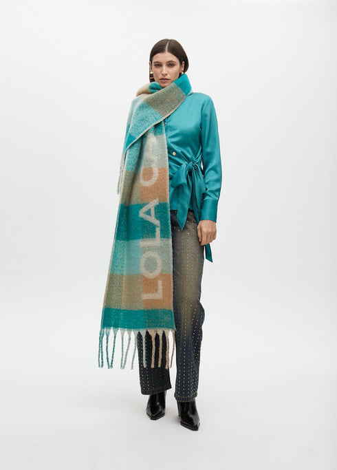 Bufanda cuadros logo grande VERDE-MARRON U LF2507008.265.U LOLA CASADEMUNT