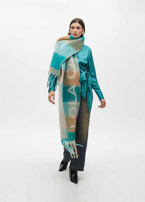 Bufanda cuadros logo grande VERDE-MARRON U LF2507008.265.U LOLA CASADEMUNT