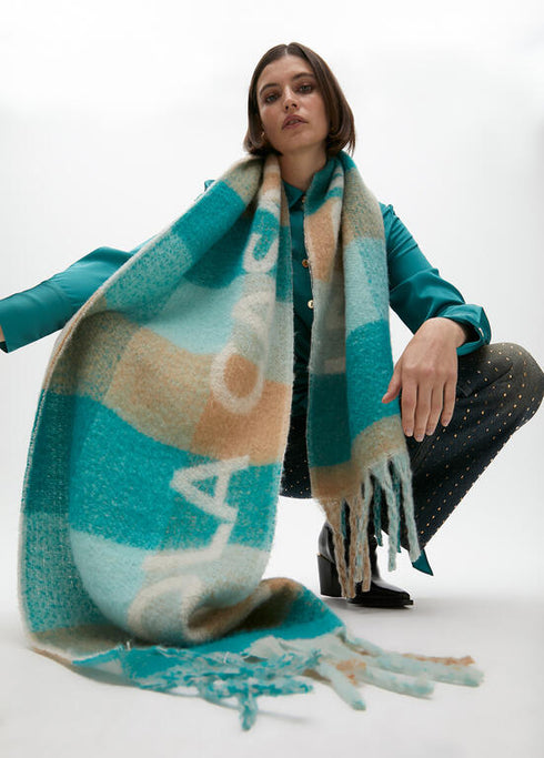 Bufanda cuadros logo grande VERDE-MARRON U LF2507008.265.U LOLA CASADEMUNT