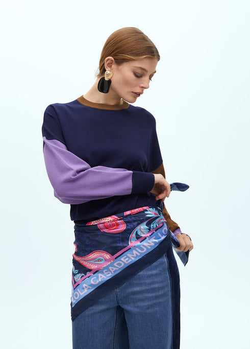 Pañuelo estampado paisley LOLA CASADEMUNT AZUL-LILA LF2507014.278.U