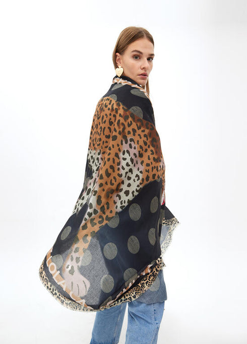 Foular estampado topos con tigre LOLA CASADEMUNT AZUL-MARRON LF2507017.275.U