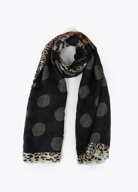 Foular estampado topos con tigre LOLA CASADEMUNT AZUL-MARRON LF2507017.275.U