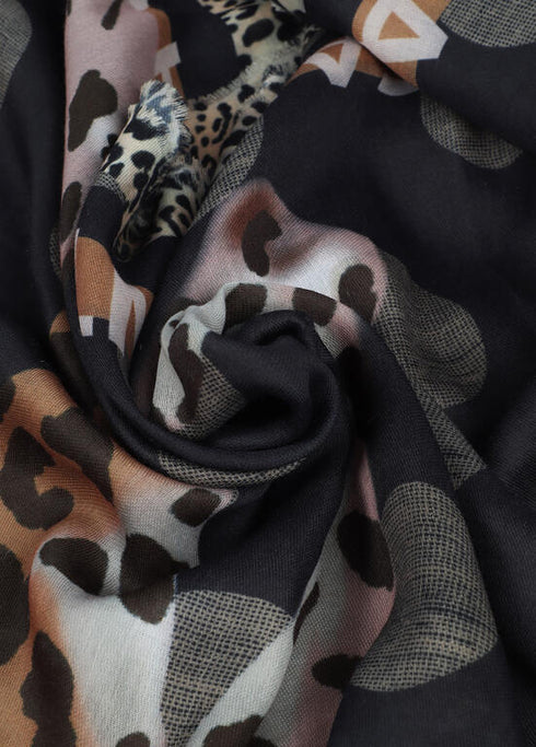 Foular estampado topos con tigre LOLA CASADEMUNT AZUL-MARRON LF2507017.275.U