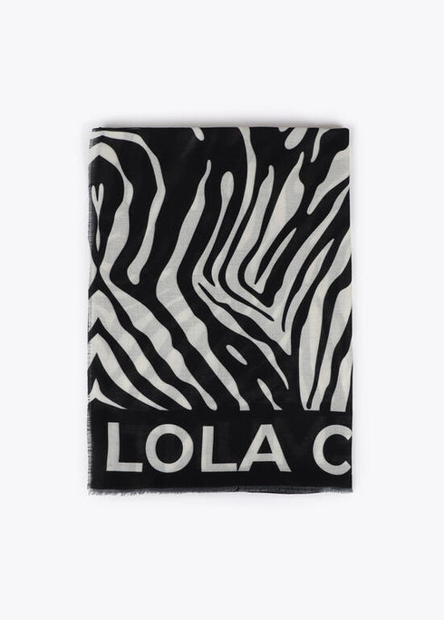 Foular estampado cebra y liso LOLA CASADEMUNT NEGRO-CRUDO LF2507019.2N0.U