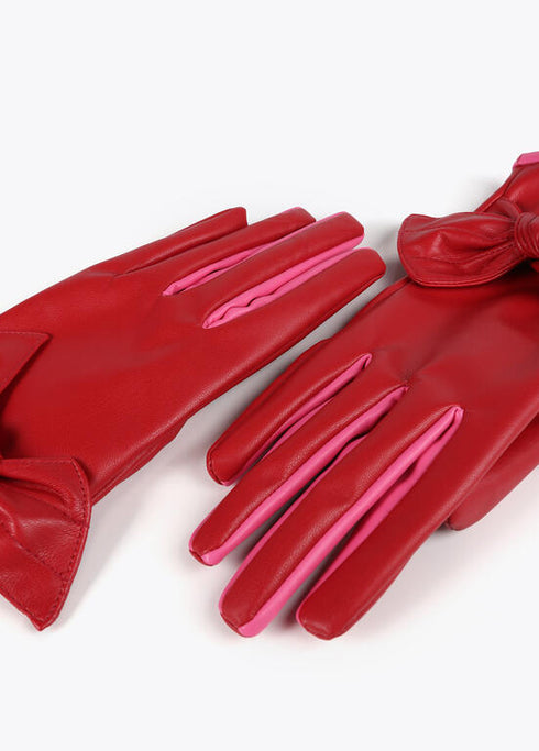 Guante efecto piel con lazo LOLA CASADEMUNT ROJO-ROSA LF2507023.232.U