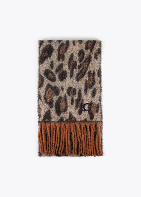 Bufanda en animal print con flecos CRUDO-MARRON U LF2507027.205.U LOLA CASADEMUNT