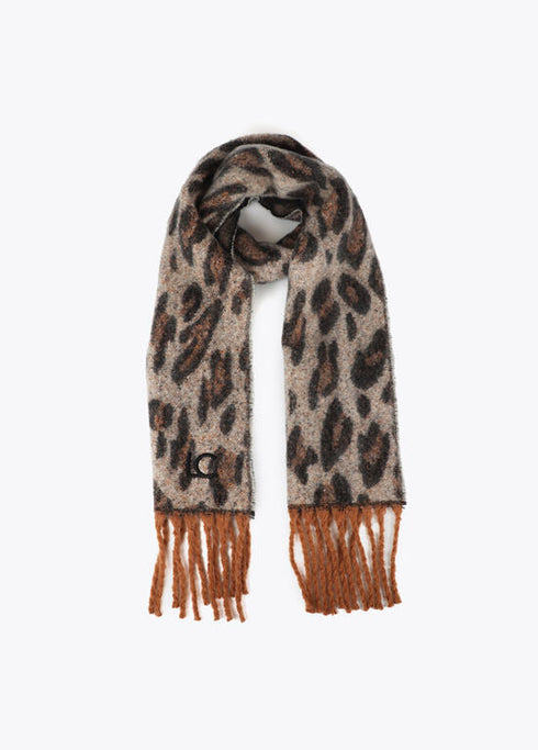 Bufanda en animal print con flecos CRUDO-MARRON U LF2507027.205.U LOLA CASADEMUNT