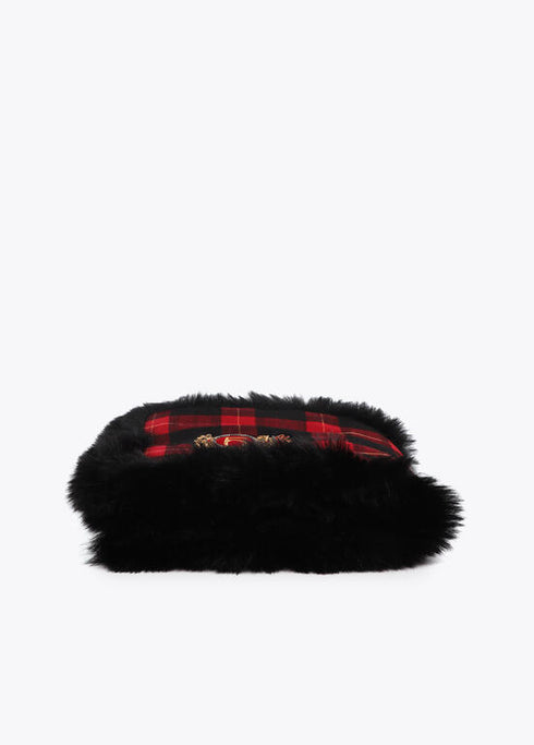 Bufanda doble cara tartan y efecto pelo ROJO-NEGRO LF2507028.23N.U