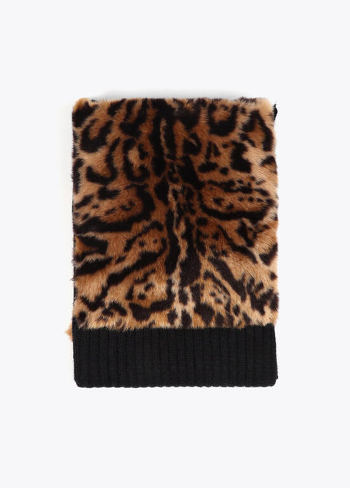 Bufanda combinada de punto y tejido efecto pelo MARRON-CRUDO U LF2507029.250.U LOLA CASADEMUNT