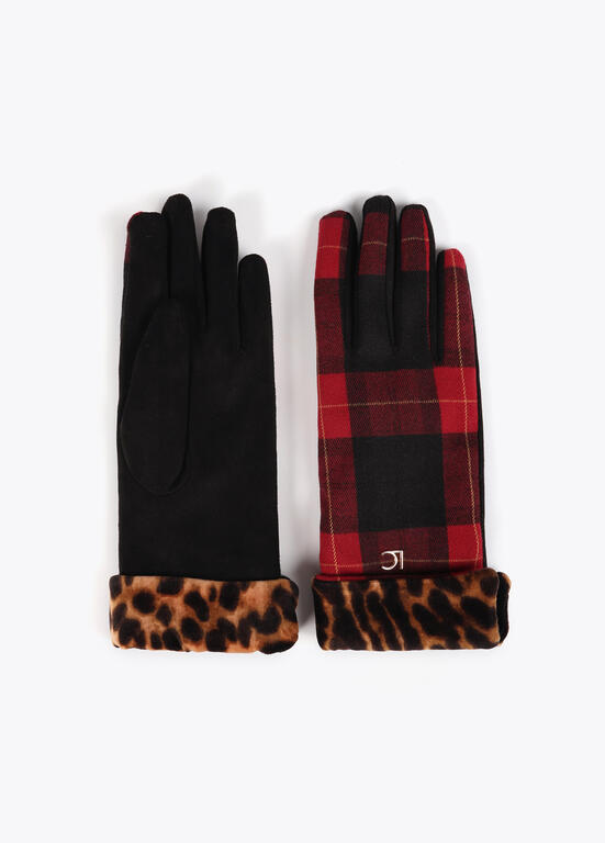 Guante LOLA CASADEMUNT combinado tartan leopardo ROJO-NEGRO LF2507040.23N.U