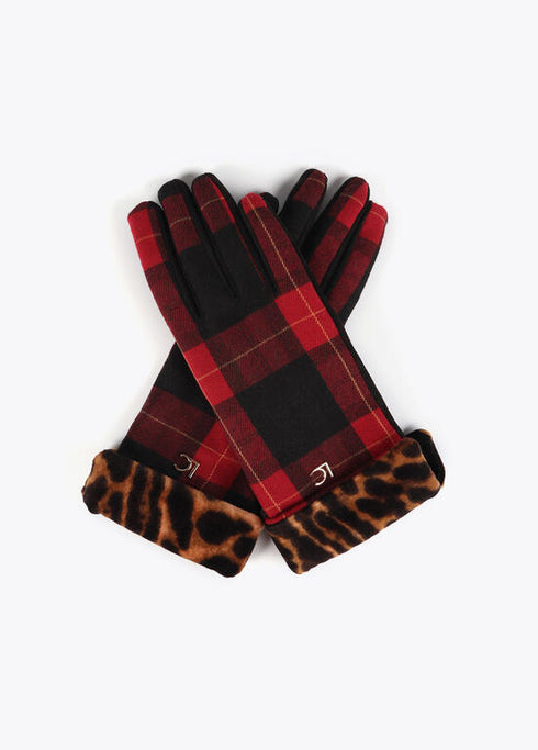 Guante LOLA CASADEMUNT combinado tartan leopardo ROJO-NEGRO LF2507040.23N.U