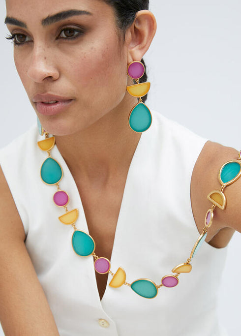 Pendientes LOLA CASADEMUNT geometricos colores VERDE- MULTICOLOR