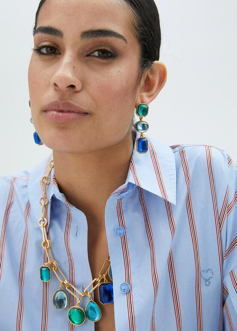 Pendientes LOLA CASADEMUNT pendant tres piezas METAL-AZUL