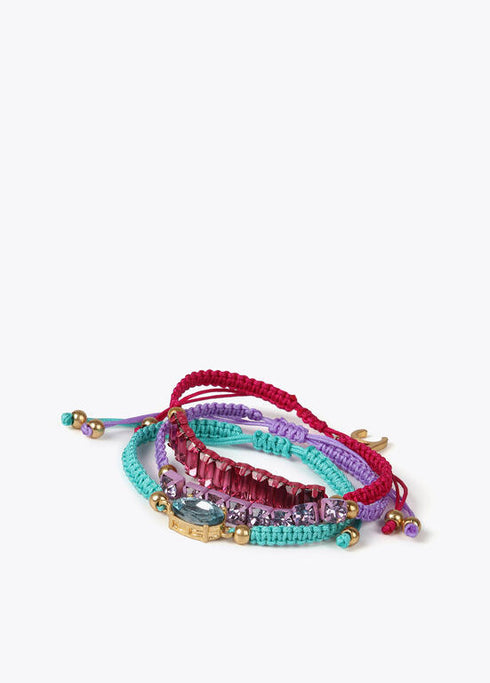 Pack pulseras LOLA CASADEMUNT macramé con joyas LILA- MULTICOLOR