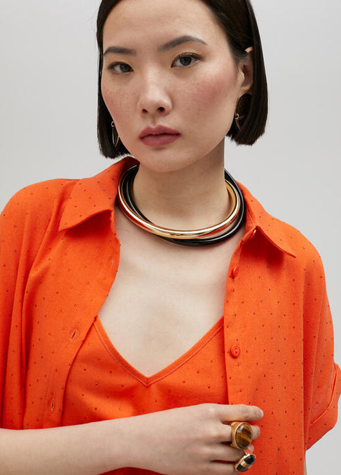 Collar LOLA CASADEMUNT bicolor doble chocker METAL- NEGRO