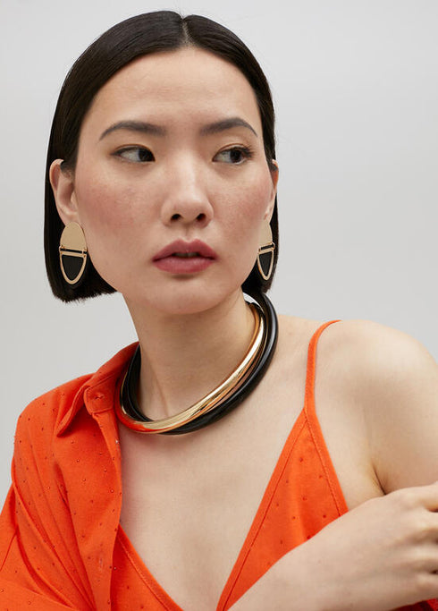 Collar LOLA CASADEMUNT bicolor doble chocker METAL- NEGRO