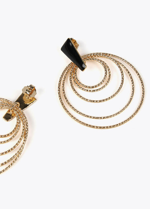 Pendientes LOLA CASADEMUNT multi aro con pieza lacada METAL- NEGRO