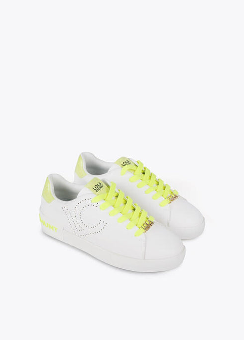 Deportiva LOLA CASADEMUNT con detalle LC perforado BLANCO-AMARILLO