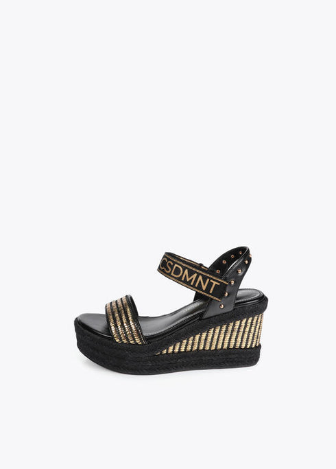 Cuña en efecto fibra natural con detalles metalizados NEGRO - METAL