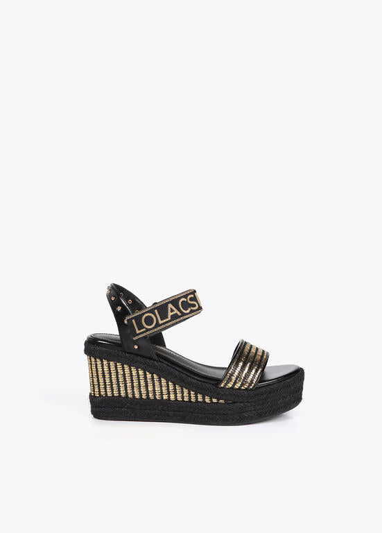 Cuña en efecto fibra natural con detalles metalizados NEGRO - METAL