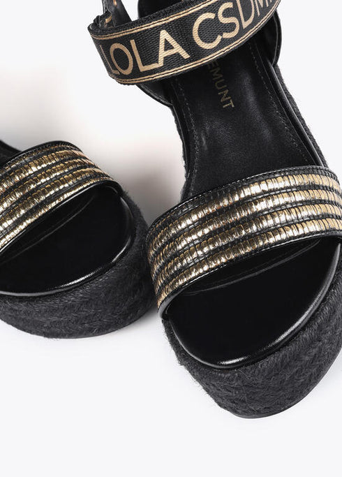 Cuña en efecto fibra natural con detalles metalizados NEGRO - METAL