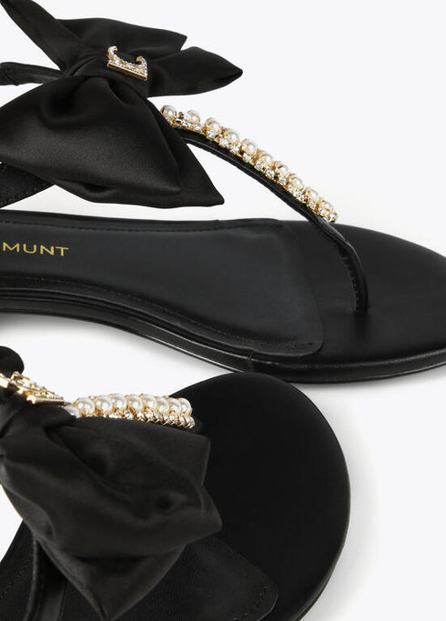 Sandalia LOLA CASADEMUNT de dedo con detalle lazo y pedrería NEGRO