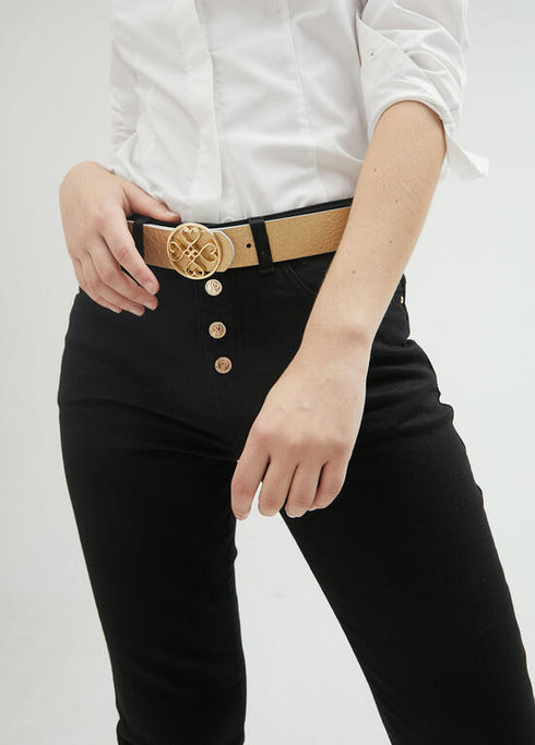 Cinturon LOLA CASADEMUNT reversible trebol corazones infinitos METAL-METAL