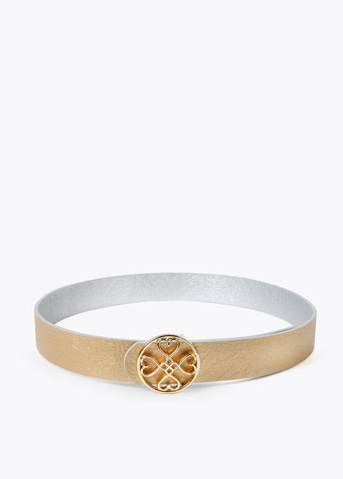 Cinturon LOLA CASADEMUNT reversible trebol corazones infinitos METAL-METAL