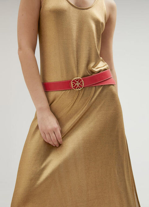 Cinturon reversible LOLA CASADEMUNT trebol corazones infinitos MARRON- ROJO