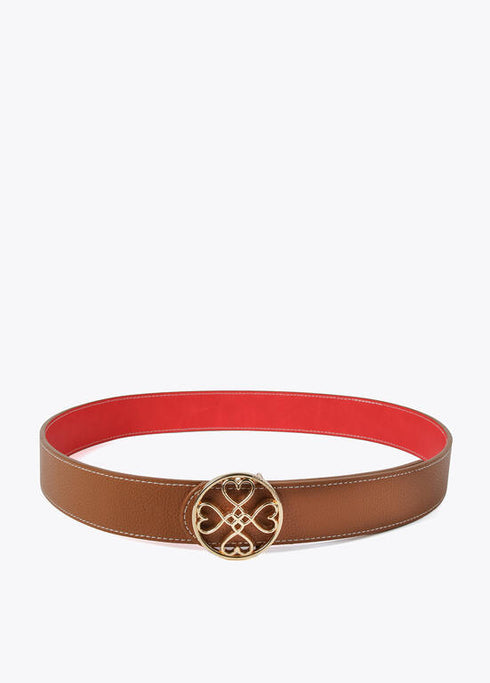 Cinturon reversible LOLA CASADEMUNT trebol corazones infinitos MARRON- ROJO