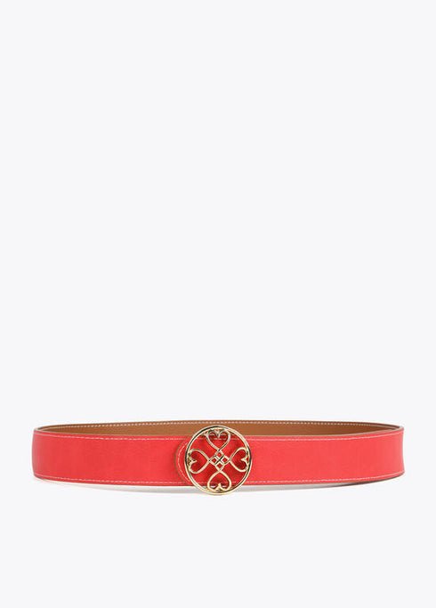 Cinturon reversible LOLA CASADEMUNT trebol corazones infinitos MARRON- ROJO