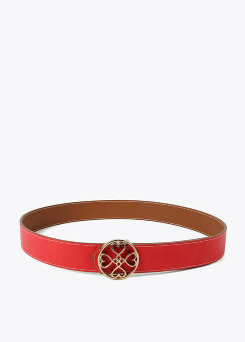 Cinturon reversible LOLA CASADEMUNT trebol corazones infinitos MARRON- ROJO