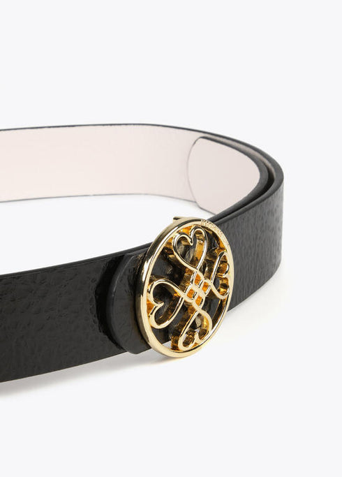 Cinturon reversible LOLA CASADEMUNT trebol corazones infinitos NEGRO- CRUDO