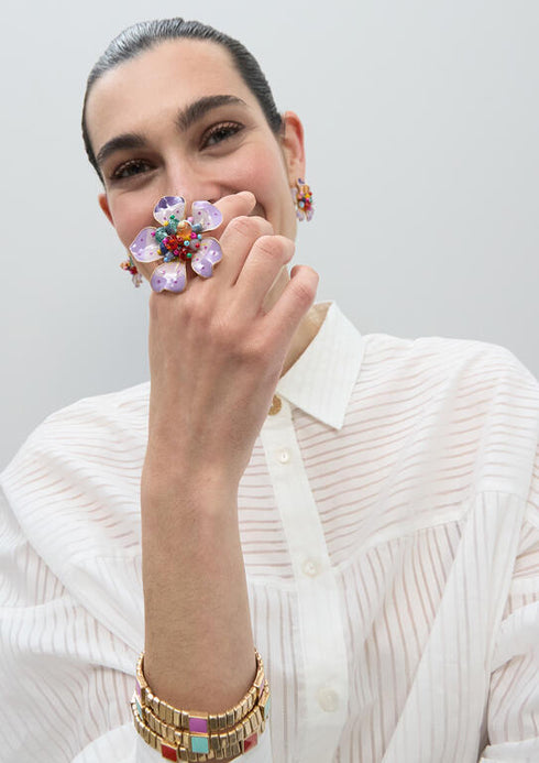 Anillo de Flor Lacada con Abalorios Multicolor Lola Casademunt