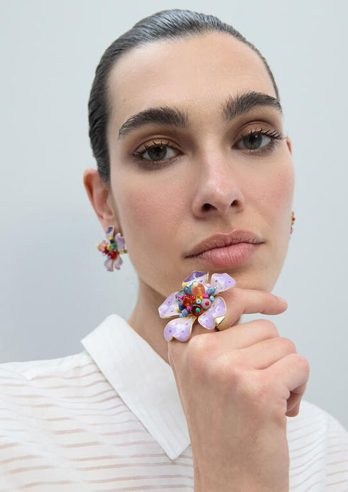 Anillo de Flor Lacada con Abalorios Multicolor Lola Casademunt