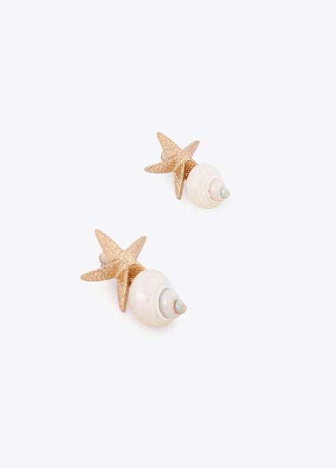 Pendiente Combinado Maxi Estrella Metálica y Caracola Natural Lola Casademunt
