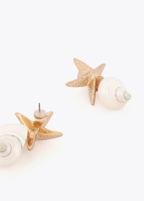 Pendiente Combinado Maxi Estrella Metálica y Caracola Natural Lola Casademunt